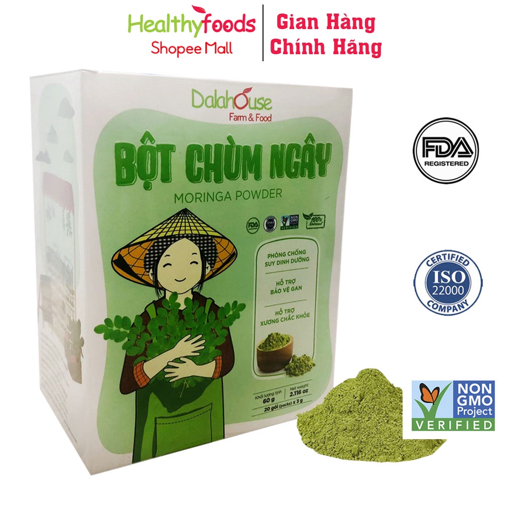 Bột chùm ngây nguyên chất sấy lạnh Dalahouse hộp 60gr phù hợp với mọi lứa tuổi mát gan lợi sữa