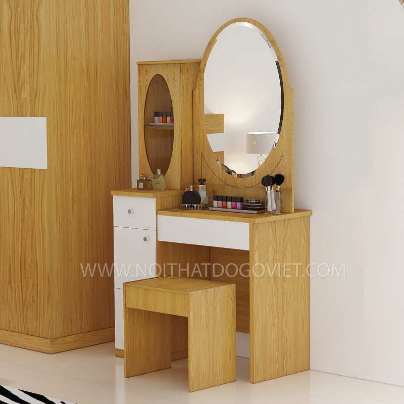 Bàn Phấn Trang Điểm Gỗ Công Nghiệp MDF Vân Sồi Cánh Trắng Đẹp