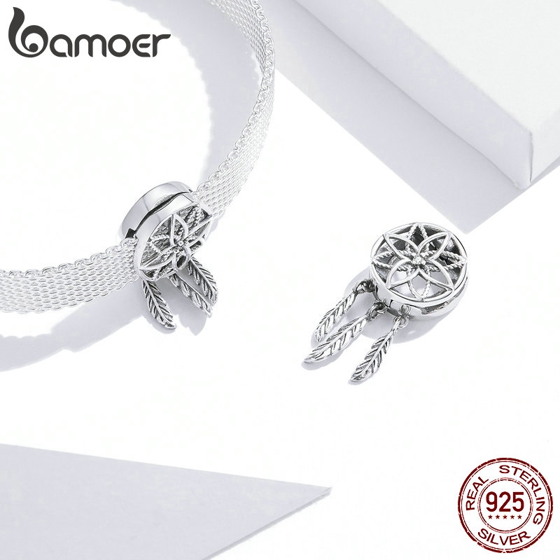 Hạt phụ kiện charm Bamoer chất liệu bạc 925 hình Dream Catcher trang trí vòng đeo tay