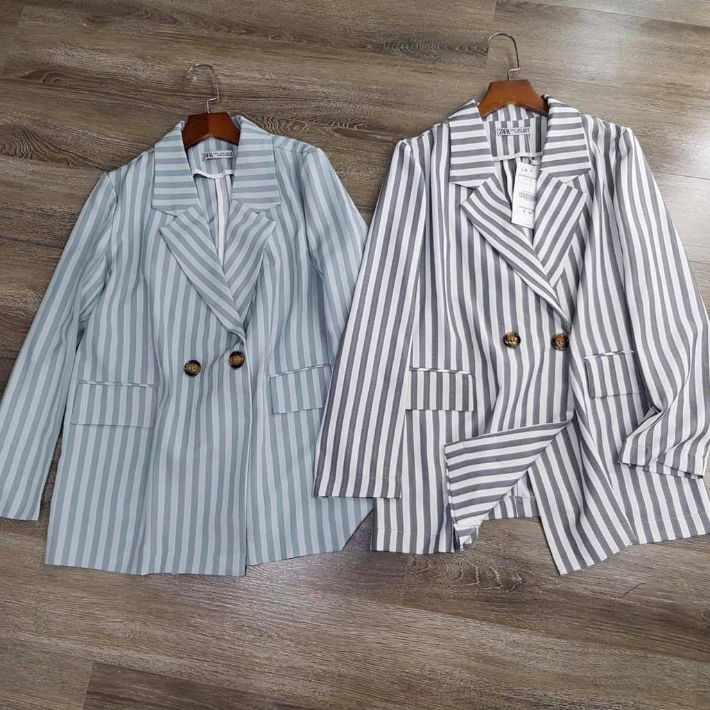 Áo blazer kẻ 2 màu - form suông rộng