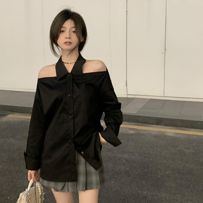 Áo Kiểu Trễ Vai Tay Dài Màu Trắng Thiết Kế Mới 2022 Thời Trang Cho Nữ