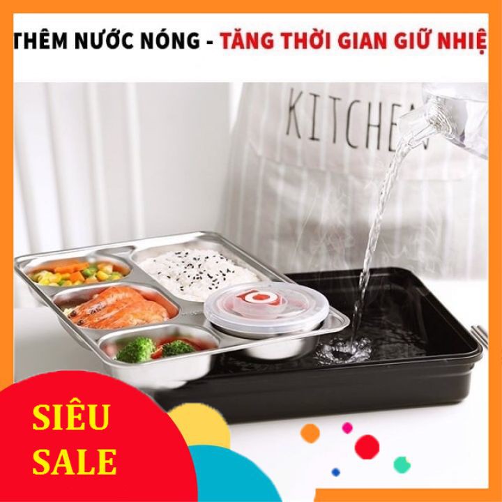 Hộp cơm 5 ngăn inox 304 Có Nắp Đậy tặng kèm bộ muỗng đũa inox siêu tiện lợi