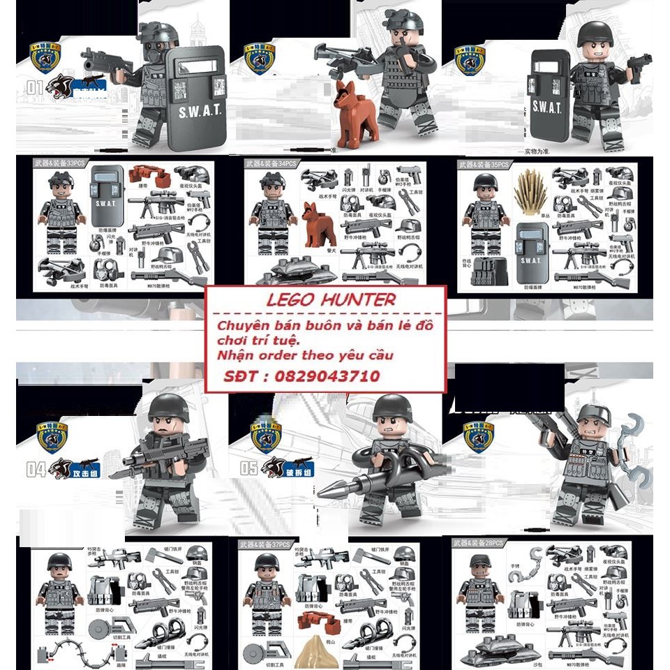 Xếp Hình Army Swat combo 6 lính đặc nhiệm kèm trang bị