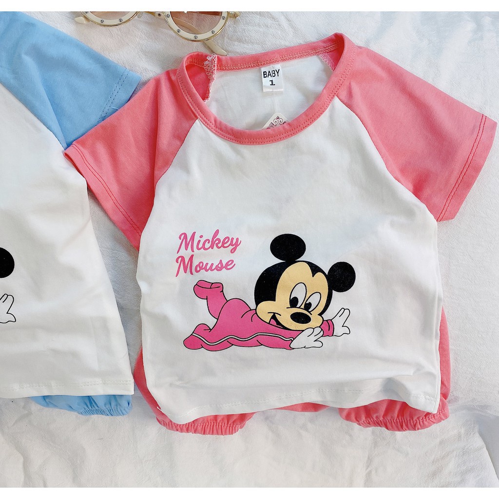 [Thanh Lý 39K - Giá Gốc 98K CT07] Bộ Cộc Tay Hình MICKEY Cho Bé Dáng Đáng Yêu Chất Cotton Size Từ 6-16Kg XÔ MUSLIN