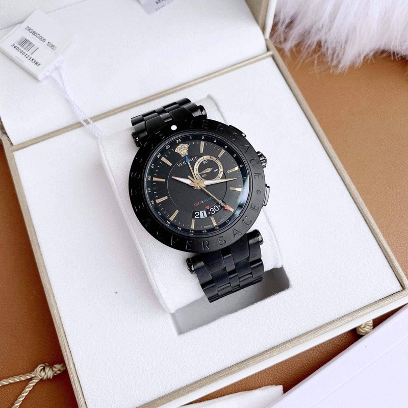 Đồng hồ nam Versace V-Race GMT Alarm Black Plated Men's Watch .