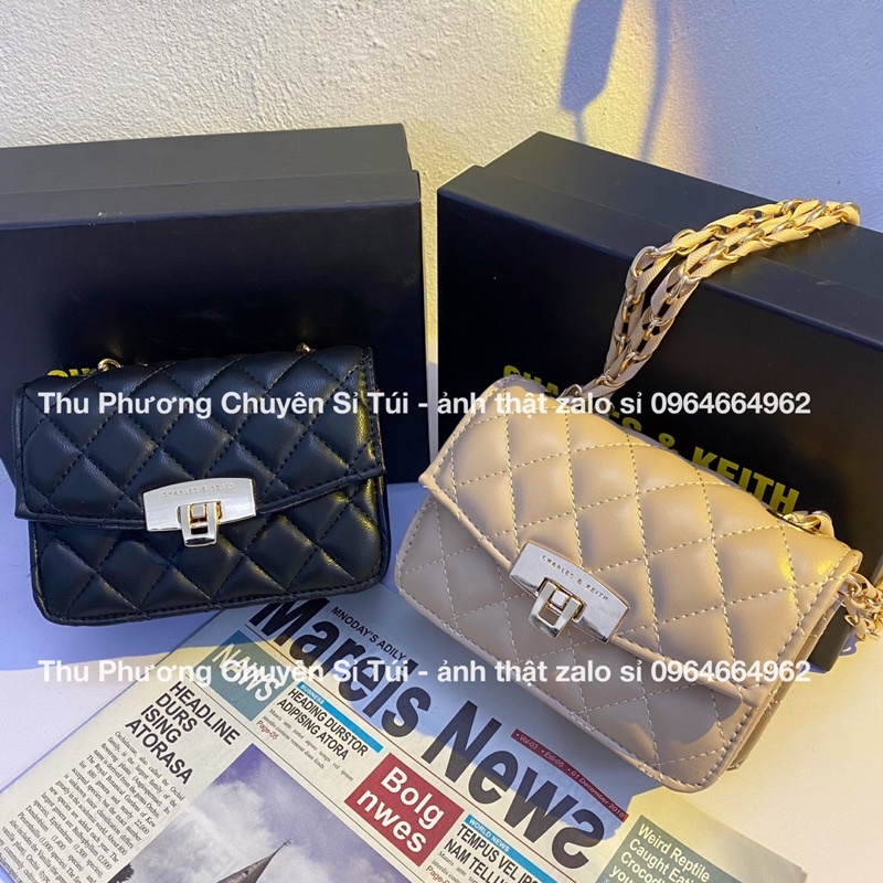 Túi mini đeo chéo khoá gập trần ô siêu xinh, hàng loại đẹp lót đỏ dập logo khoá size 15 (ảnh thật shop chụp)