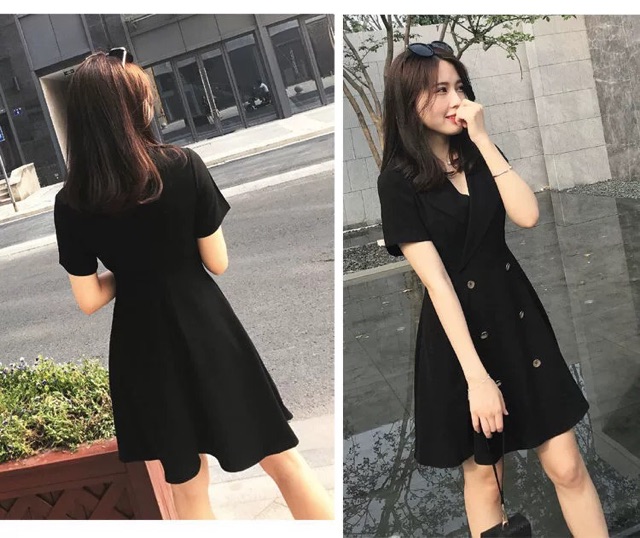 S-4xl Váy cổ vest 6 cúc dọc basic đơn giản thanh lịch