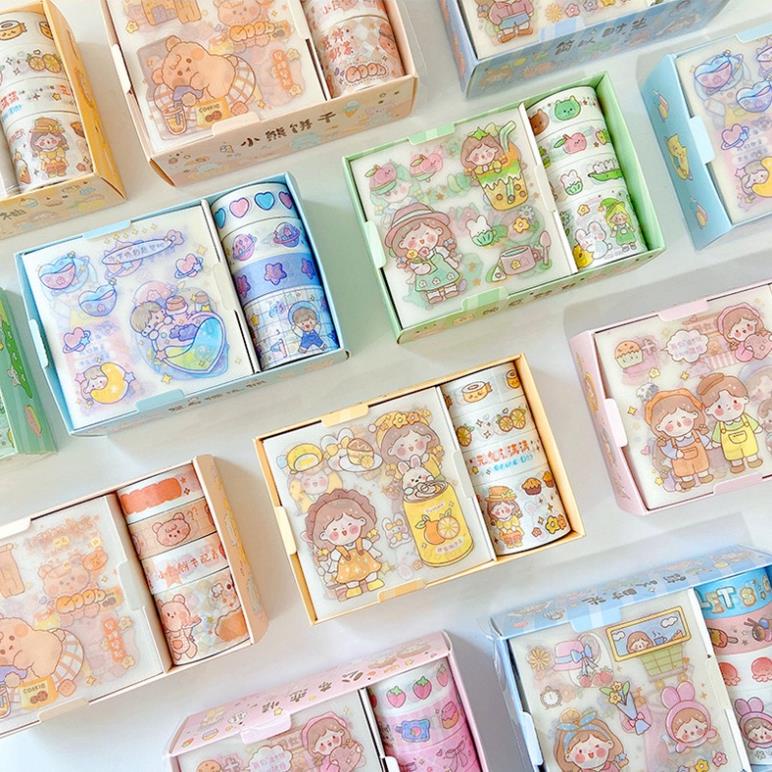 Sticker trang trí sổ KOLANO set sticker và băng dính sticker trang trí sổ họa tiết hoạt hình vui nhộn SS-001413