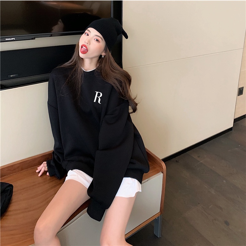 NRVP Áo Hoodie Dáng Rộng Thời Trang Hàn Quốc Đơn Giản Cá Tính Cho Nữ