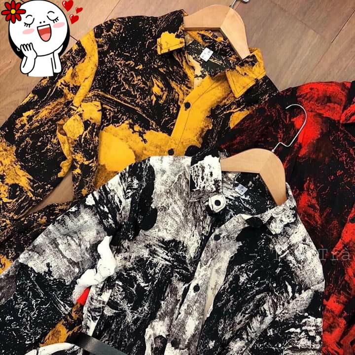 Váy Sơ Mi Dáng Dài Họa Tiết Lụa Loang Xinh Xắn