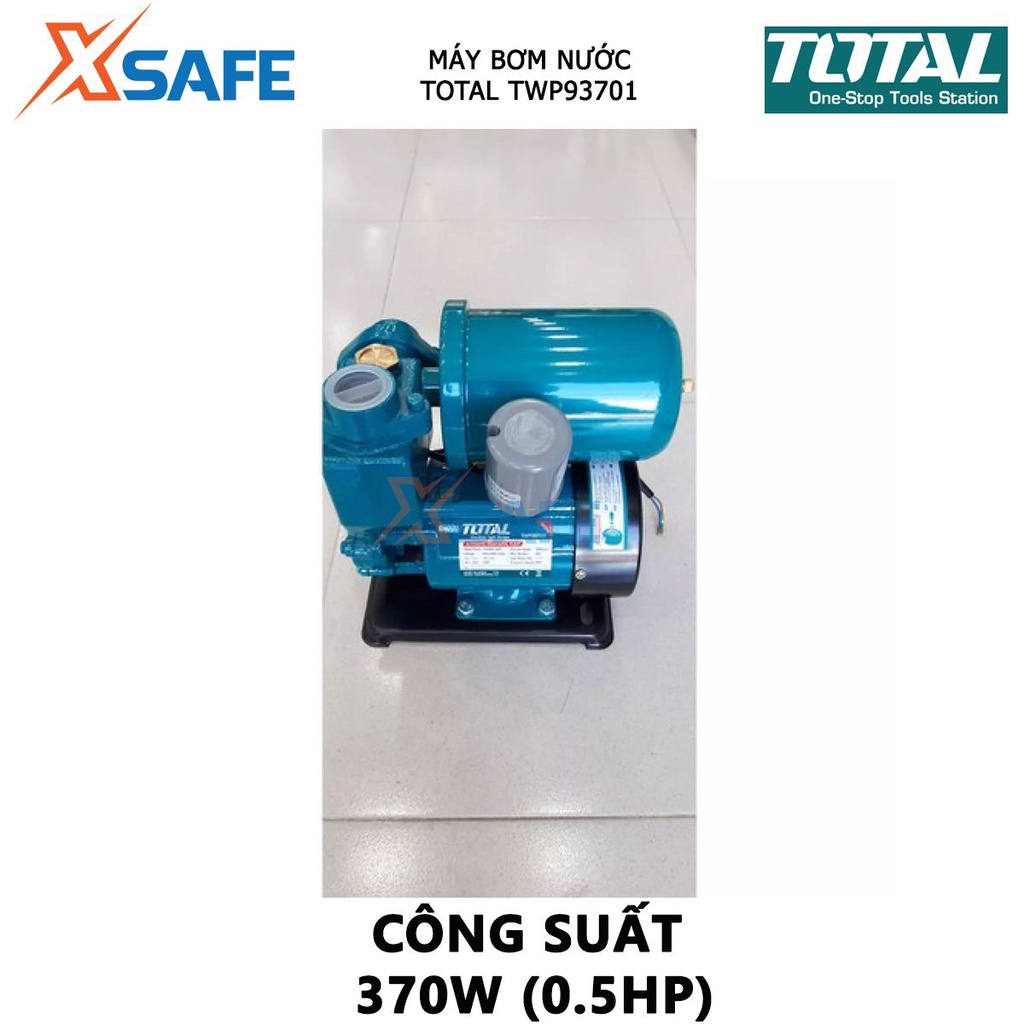 Máy bơm nước TOTAL TWP93701 Máy bơm công suất 370W(0.5HP), bơm cao tối đa 32m, hút sâu tối đa 8m, mô tơ dây đồng - Xsafe