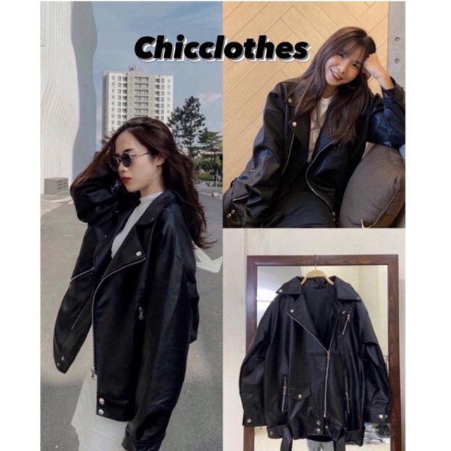 Áo khoác da nữ dáng biker- Áo da dáng rộng phong cách Chicclothes