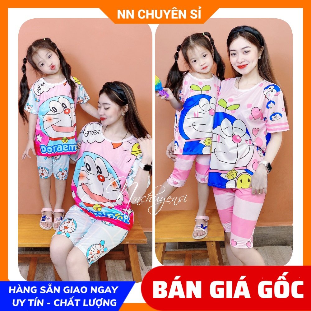Đồ bộ thun 3D QUẦN LỬNG mẹ và bé (CÓ BÁN LẺ) size đến 70kg chất thun mềm mát in hình Doremon hoạt hình DBRBL FULL SIZE