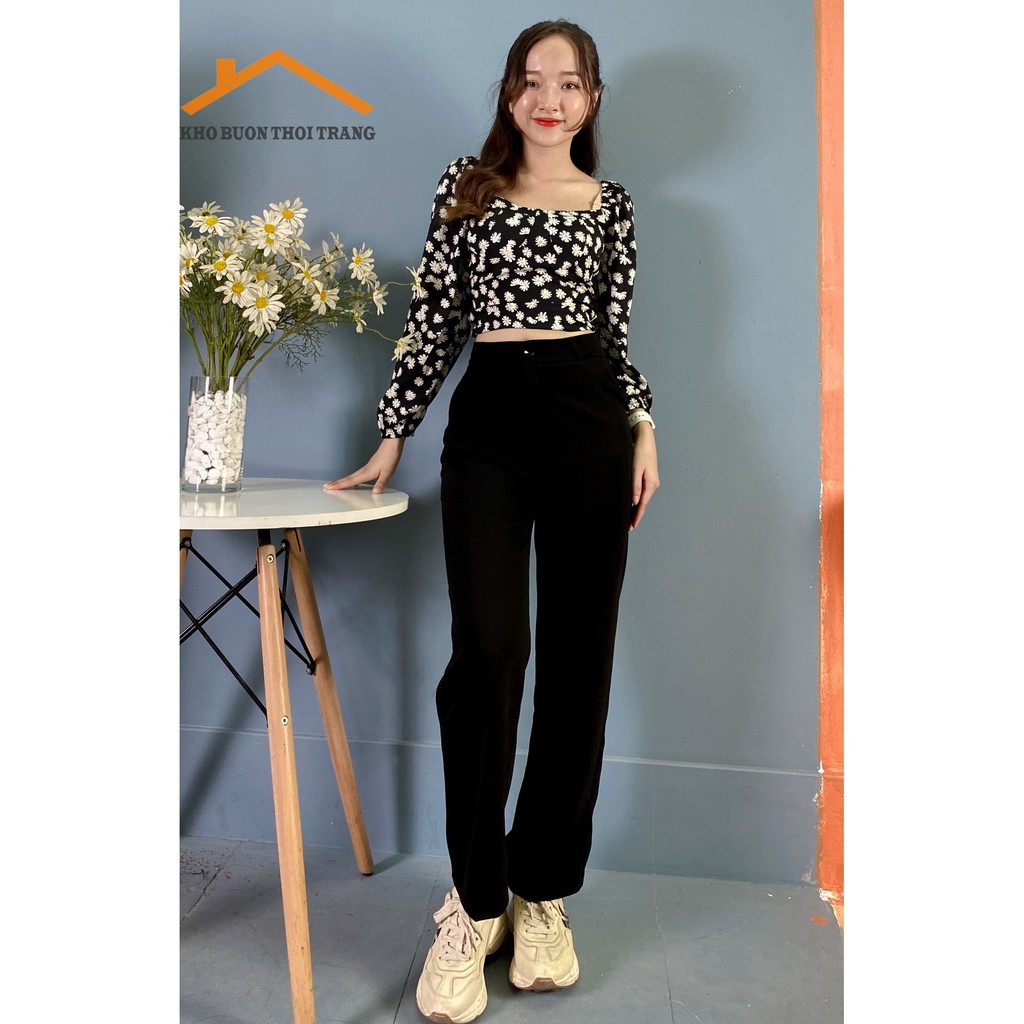 Áo Croptop Hoa Cúc Dài Tay