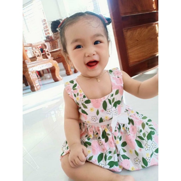 Bộ đũi hoa sát nách cổ vuông mềm mịn cho bé gái 5-25kg