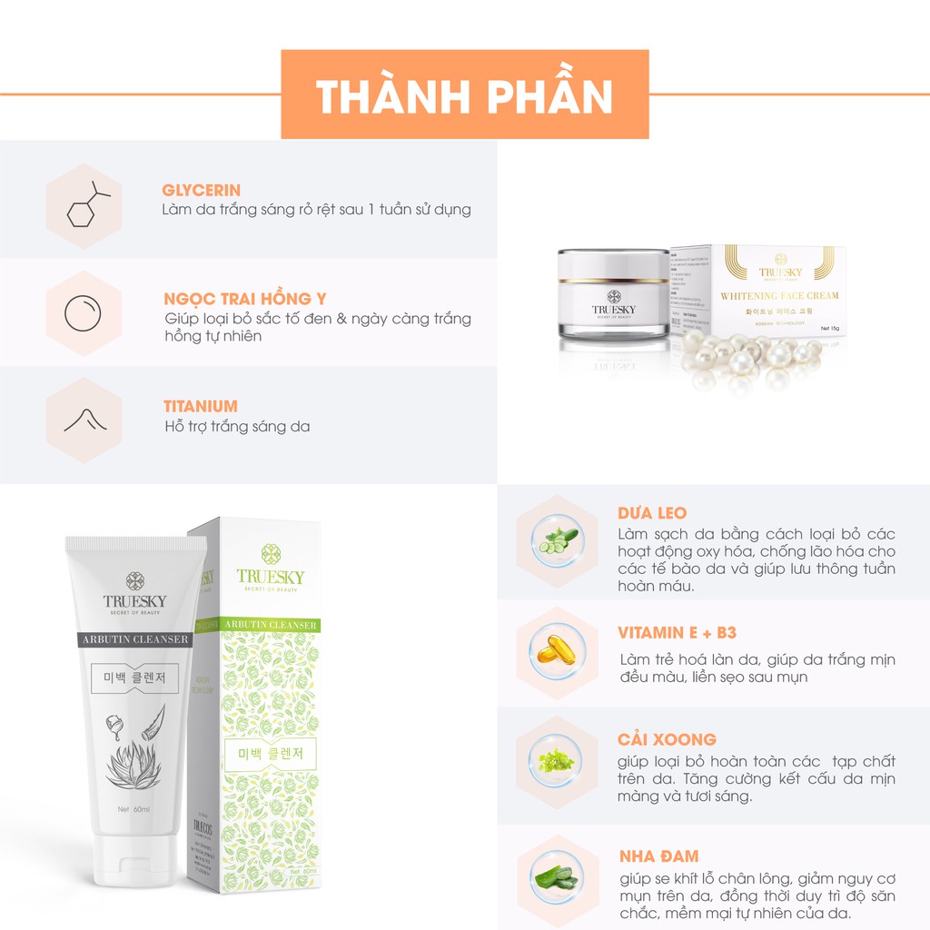 Bộ sản phẩm làm trắng và dưỡng ẩm da mặt Truesky gồm 1 kem dưỡng trắng da mặt 20g + 1 sữa rửa mặt dưỡng ẩm 50g | BigBuy360 - bigbuy360.vn