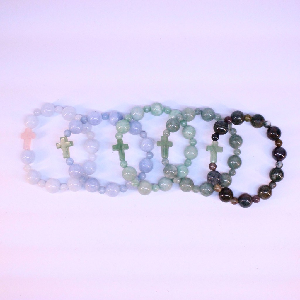 Chuỗi mân côi vòng tay kiểu 10 hạt, 100% đá  tự nhiên kích thước hạt 12li