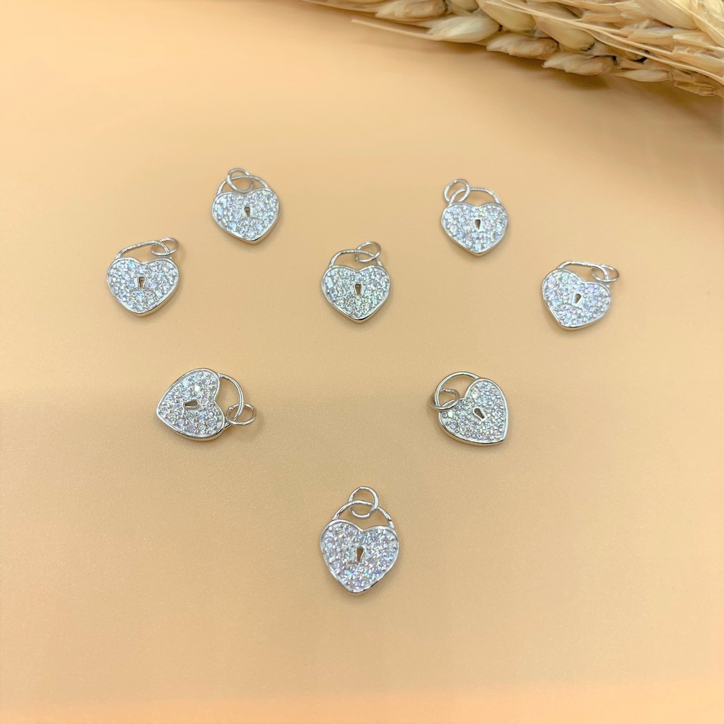 Charm móc treo ổ khóa trái tim đính đá - Charm Bạc 925 - Mã CA635