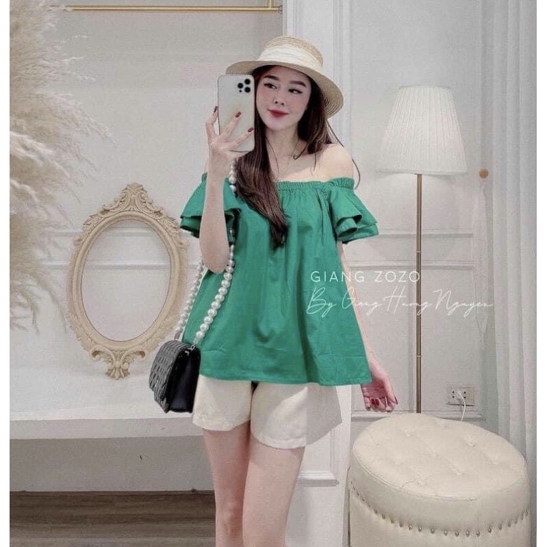 [Mã FAGREEN245 giảm 10% tối đa 30K đơn 99K] SET Áo trễ vai hồng kèm Quần sooc be xinh xắn⚡️Ảnh thật | BigBuy360 - bigbuy360.vn