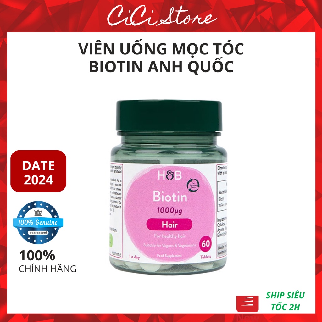 Viên uống mọc tóc Anh Biotin Holland &amp; Barrett, lọ 100 viên