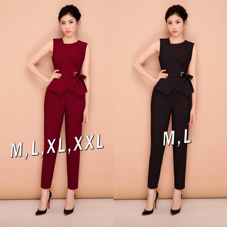 Set nguyên bộ quần dài áo peplum cột nơ eo thiết kế cao cấp
