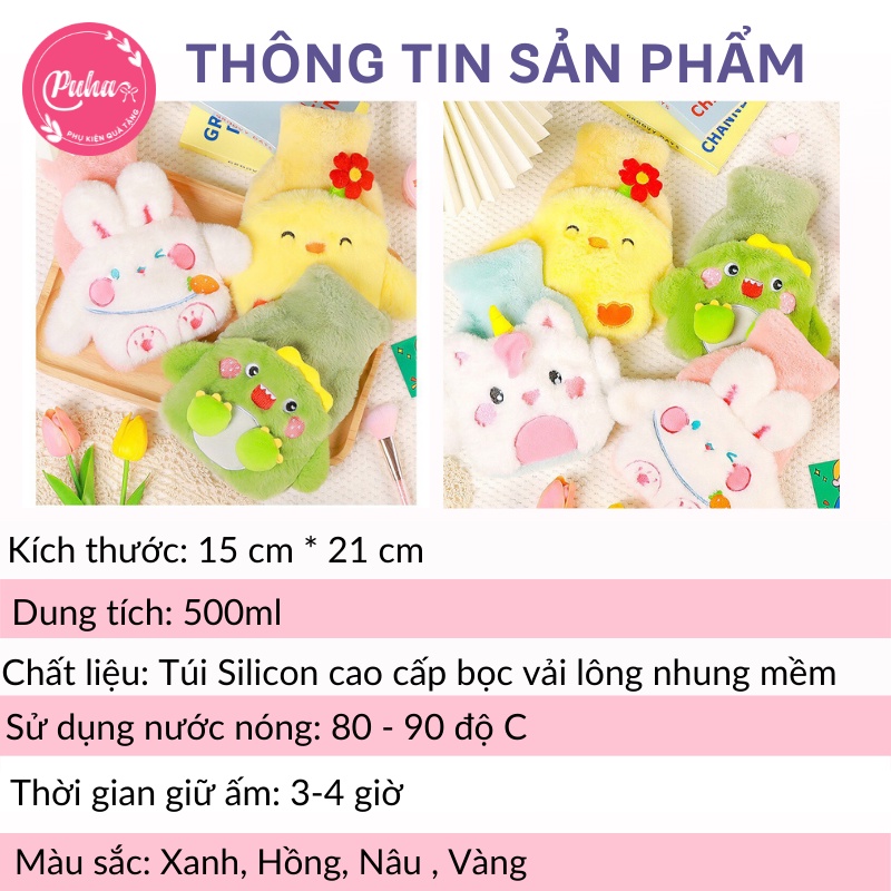 Túi chườm nóng lạnh đa năng PUHA 350ml chườm đau bụng kinh nguyệt, túi sưởi ấm nhiều mẫu