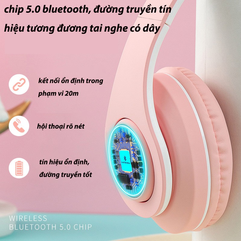 tai nghe Bluetooth headphone chụp tai không dây có mic gaming  ko dây Android laptop pc #11