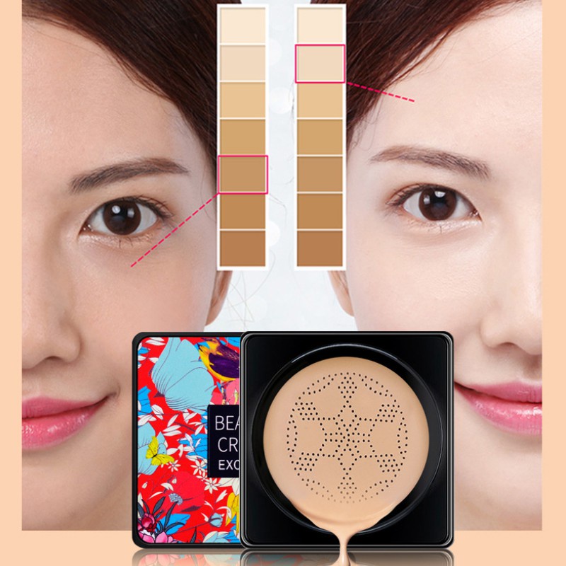 ⚜️Kem nền dạng cushion tích hợp kem foundation kem BB CC và kem che khuyết điểm cùng cọ đầu nấm nhỏ dành cho trang điểm