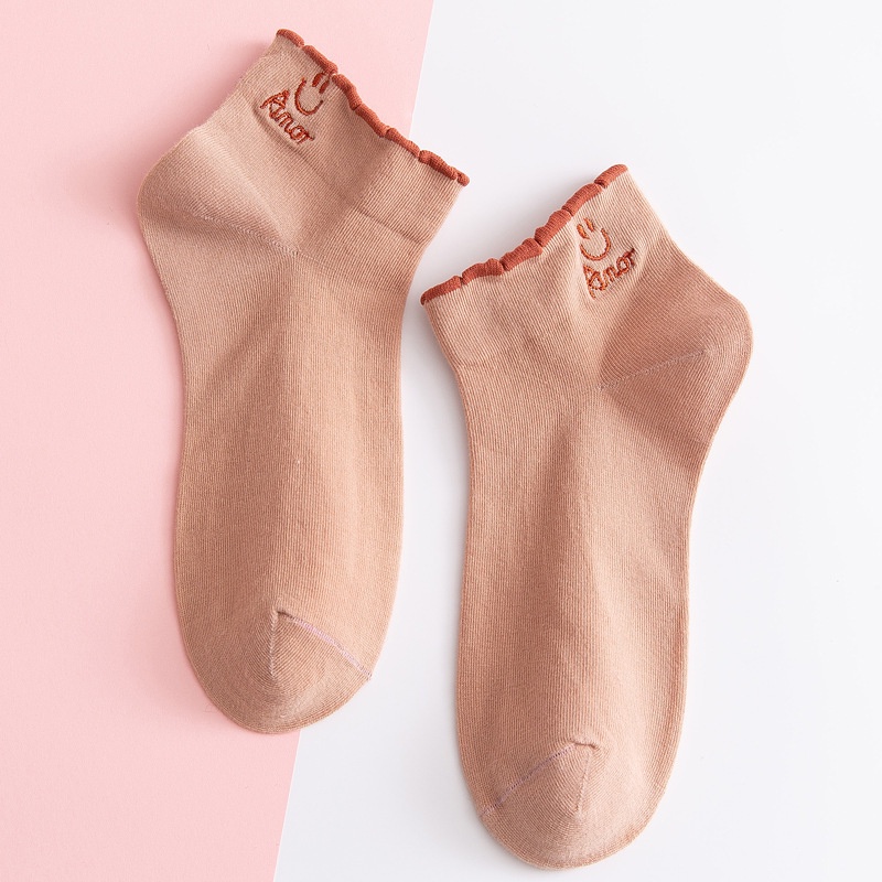 Set 5 đôi Tất ren nữ THÊU HÌNH cotton mềm mịn, giữ ấm chân / tất cổ ngắn