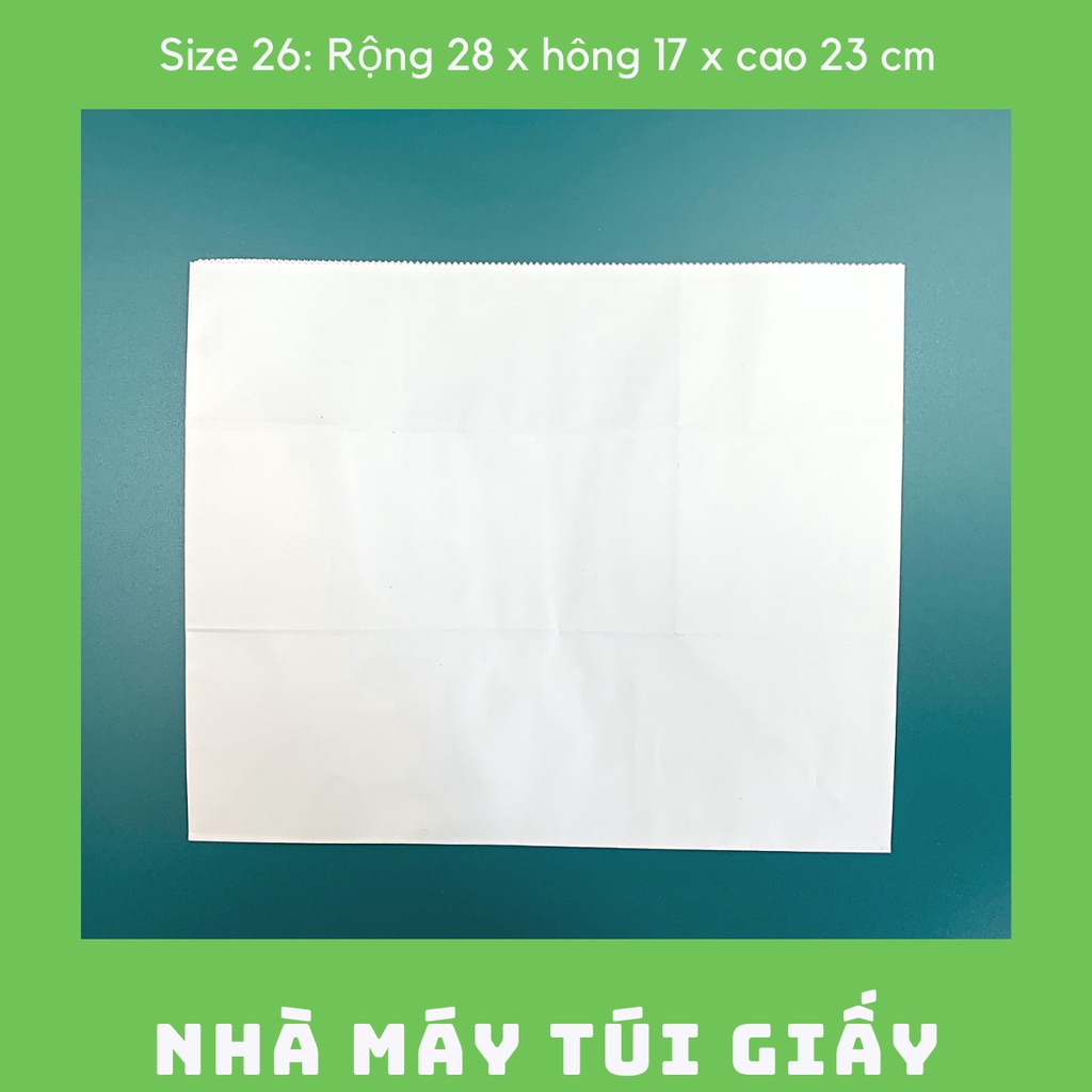 100 CHIẾC TÚI GIẤY KRAFT SIZE 26: 28x17x23 CM MÀU TRẮNG KHÔNG QUAI ( ẢNH THẬT)