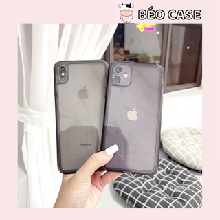 Ốp lưng iphone xám trong viền nổi cạnh vuông chống ố bẩn