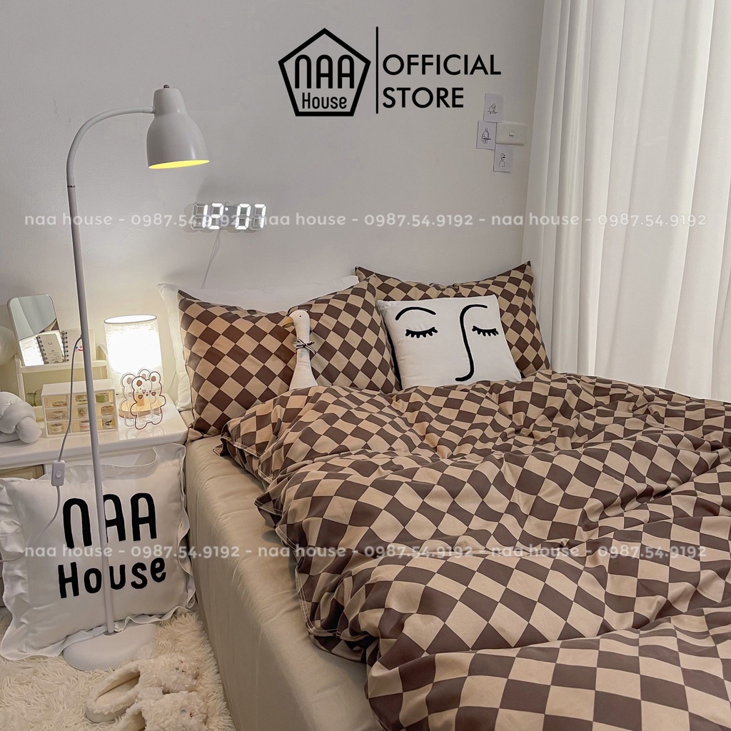 Bộ vỏ chăn ga gối NAA House (mẫu caro nâu)