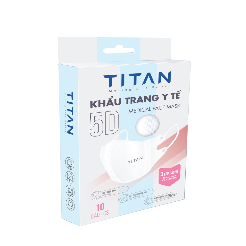 FAMAPRO x TITAN Khẩu trang y tế kháng khuẩn 3 lớp 5D Mask Titan