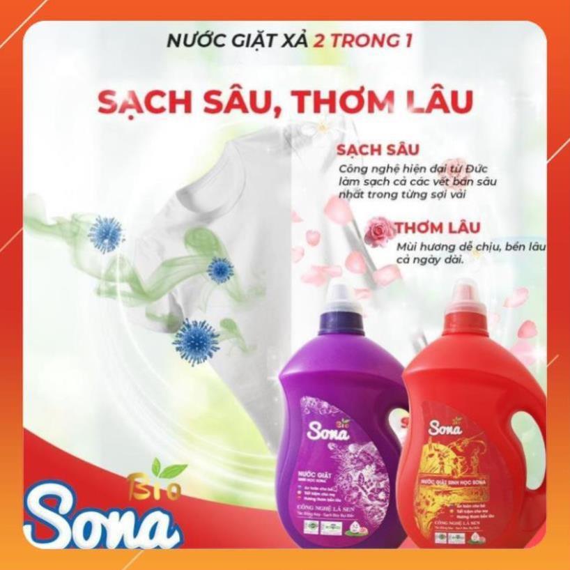 Nước giặt sinh học Sona 3,2kg nước giặt xả 2 trong 1 hương anh đào thơm lâu sạch sâu nước giặt TIỆM TẠP HOÁ SONA