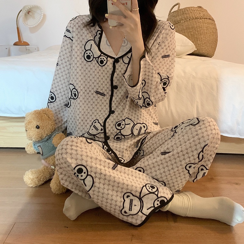 Bộ Đồ Ngủ Tay Dài Chất Lụa Họa Tiết Hoạt Hình Phong Cách Nhật Bản Thời Trang Xuân Thu Cho Nữ La107