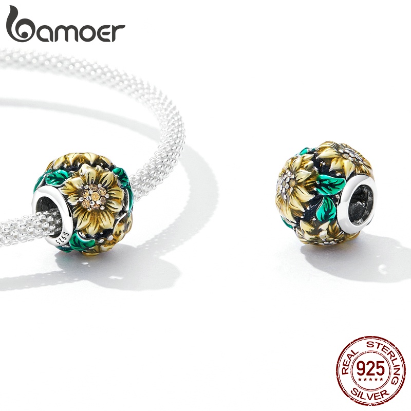Hạt trang sức Bamoer bằng bạc 925 họa tiết hoa hướng dương
