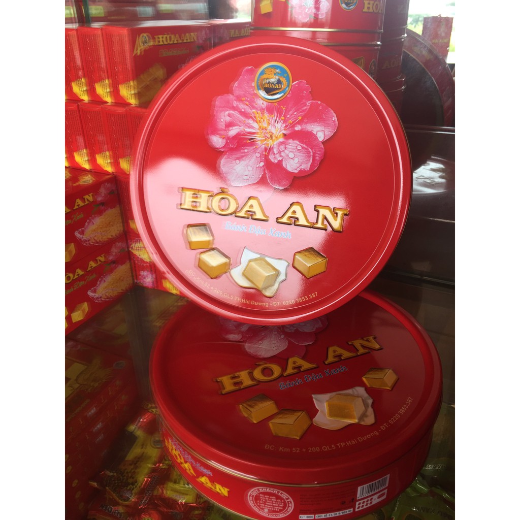 Bánh đậu xanh hoà an - hộp sắt hoa đào 800g