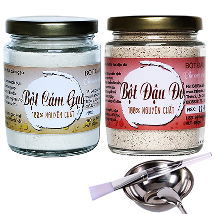 [Mã FMCGM25 - 10% ĐH 150K] Combo Bột Đậu Đỏ + Bột Cám Gạo - Nguyên Chất Vũ Gia (100g/hũ) + Tặng Bộ Đắp Mặt