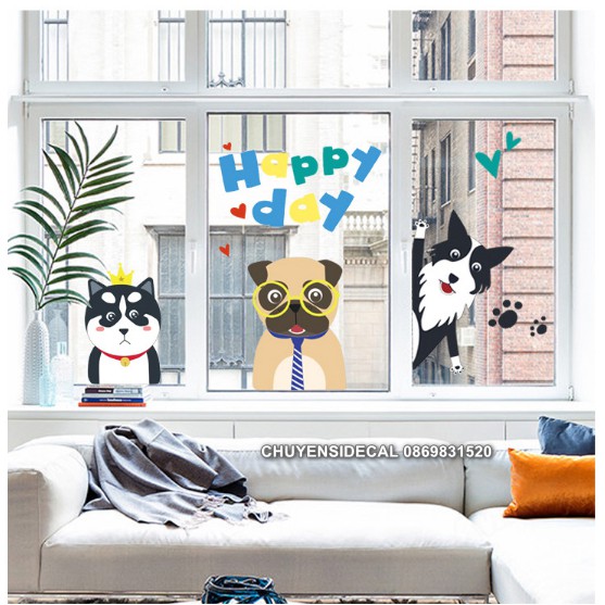 Decal trang trí tường - Bày Chó HAPPY DAY