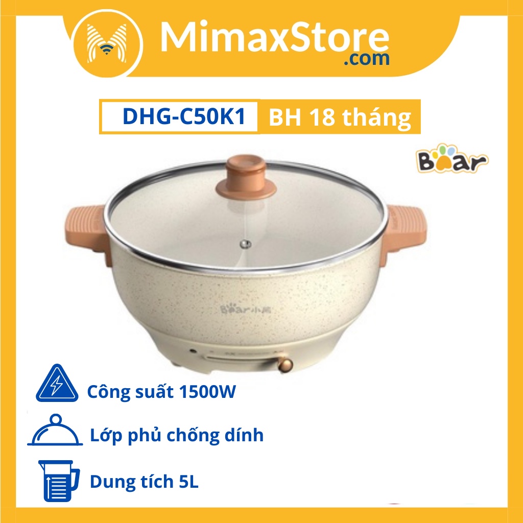 [Hỏa tốc - HCM] Nồi Lẩu Điện Uyên Ương Bear 2 Ngăn Dung Tích 5L DHG-C50K1 | Hàng Chính Hãng | BH 18T |  | Mimax Store