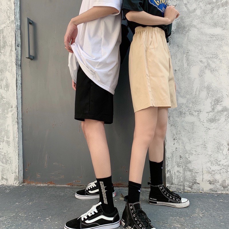 Quần Short Nữ Nam Kaki Basic Unisex - Kiểu Quần sooc đùi vải Thô Mềm màu đen màu be trơn Ulzzang