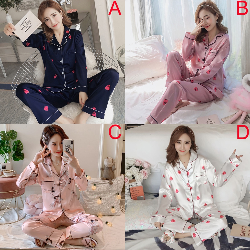 Set đồ ngủ dài tay vải lụa satin cho nữ size M-5Xl