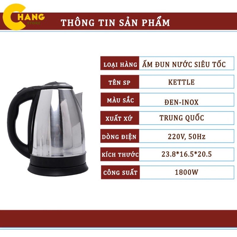 Ấm Siêu Tốc Đun Nước Electric Kettle, Bình Nấu Nước Siêu Nhanh 1.8 Lít Inox An Toàn Cho Gia Đình Lỗi 1 Đổi 1