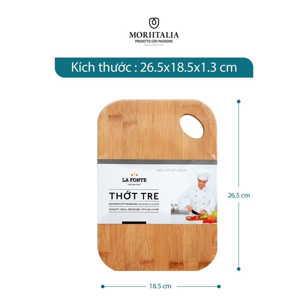 Thớt tre cao cấp chính hãng La Fonte 26.5x18.5cm 100% thiên nhiên cao cấp, kháng khuẩn không mùi Moriitalia 180589