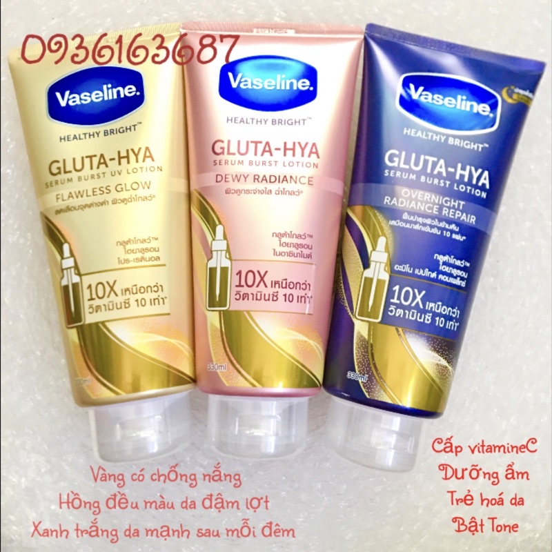 🌸Dưỡng thể trắng da Vaseline 10X Gluta Hya Thái lan 330 mL