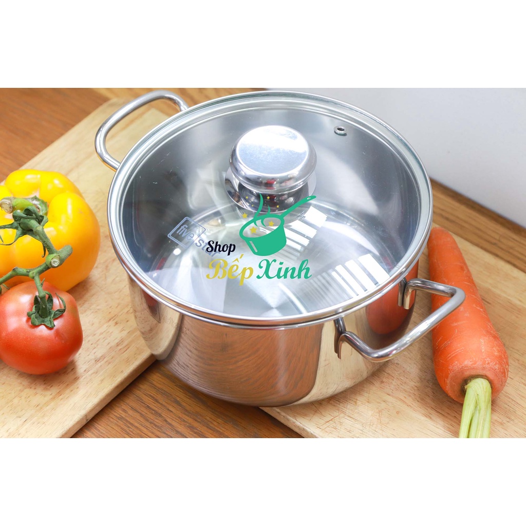 Bộ nồi Fivestar inox 430 nắp kính 3 đáy dùng được mọi bếp - nồi inox bếp từ cao cấp