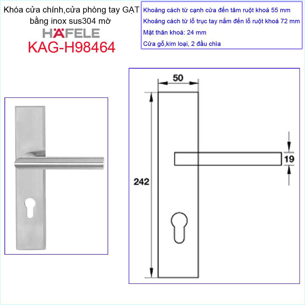 Khóa  cửa tay gạt Hafele, Khóa cửa chính, khóa cửa 4 cánh Hafele KAG-H98464