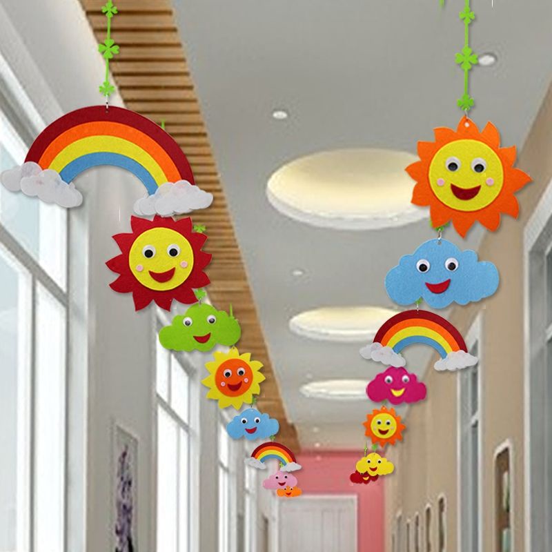 Rèm cầu vồng, trăng, sao,mây treo trang trí mầm non nỉ 2 li trang trí 2 mặt, dây dài 1m