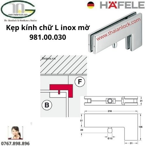 Kẹp kính chữ L inox mờ 981.00.030