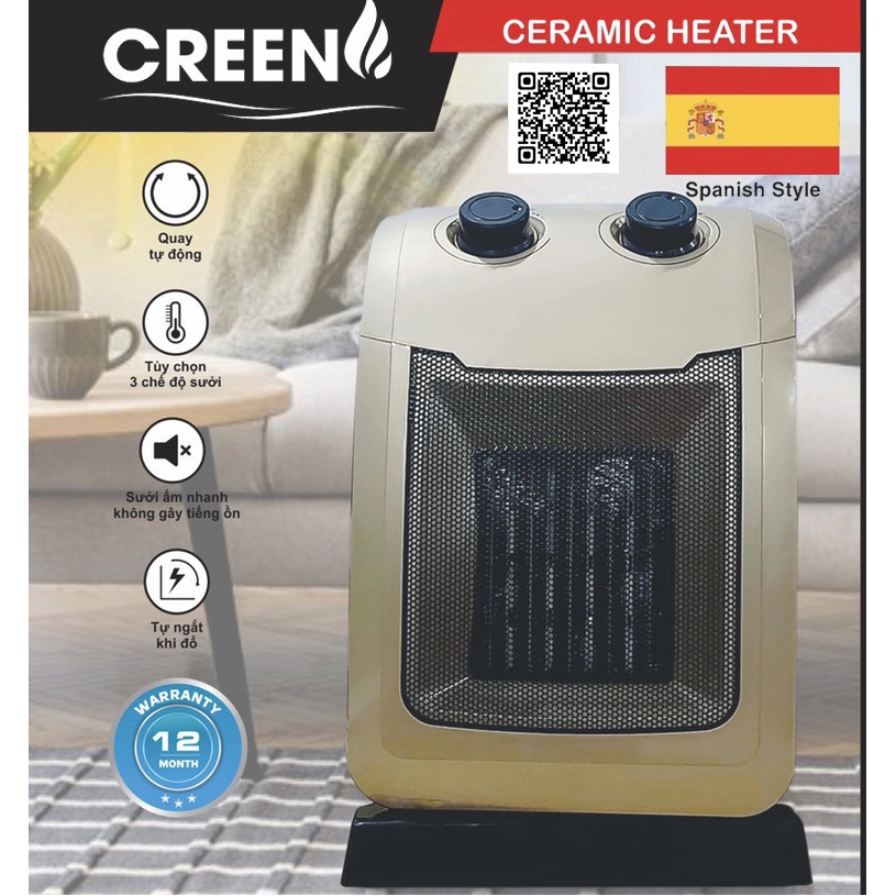 Máy Sưởi Gốm Ceramic Creen CR-H99 2000W New 2021 - Hàng Chính Hãng Bảo Hành 12 Tháng